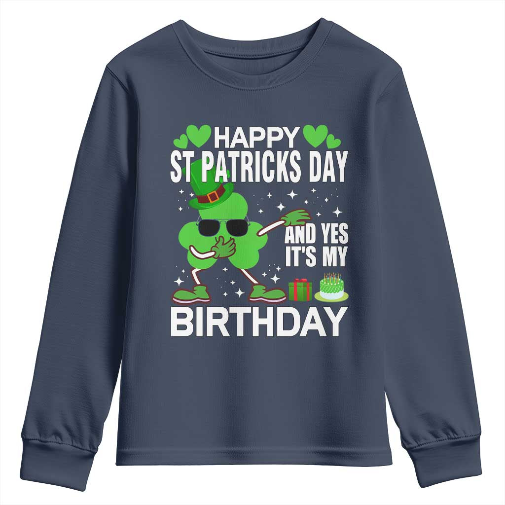 St Patricks Day Birthday Youth Sweatshirt Born On Saint Paddys Irish Bday Gift TS10 Navy Print Your Wear