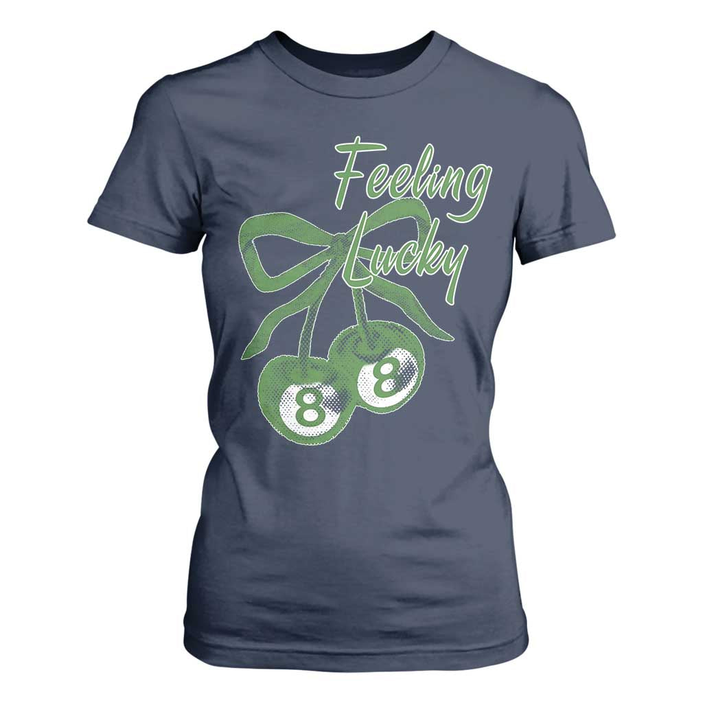 Cherry 8 Ball T Shirt For Women Feeling Lucky Girl Syndrome Coquette St Patricks Day TS10 Navy Print Your Wear