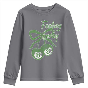 Cherry 8 Ball Youth Sweatshirt Feeling Lucky Girl Syndrome Coquette St Patricks Day TS10 Charcoal Print Your Wear
