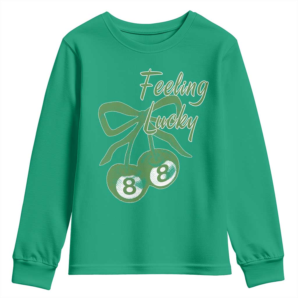 Cherry 8 Ball Youth Sweatshirt Feeling Lucky Girl Syndrome Coquette St Patricks Day TS10 Irish Green Print Your Wear