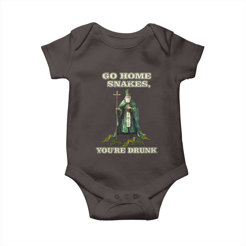 Funny St. Patrick's Day Baby Onesie Go Home Snakes, You're Drunk TS10 Dark Chocolate Print Your Wear