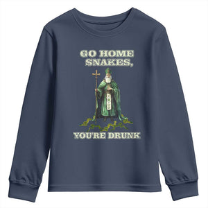Funny St. Patrick's Day Youth Sweatshirt Go Home Snakes, You're Drunk TS10 Navy Print Your Wear