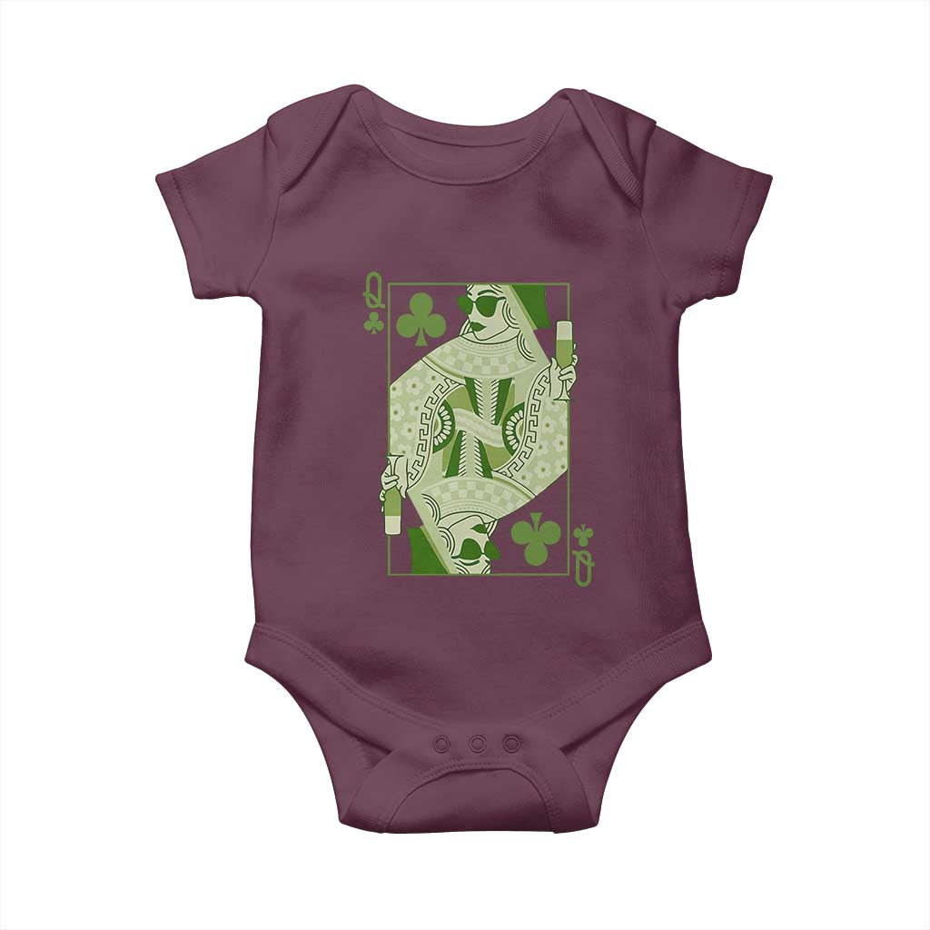 St. Patrick's Day Pub Baby Onesie Queen of Clubs Fun Green Pub TS10 Maroon Print Your Wear