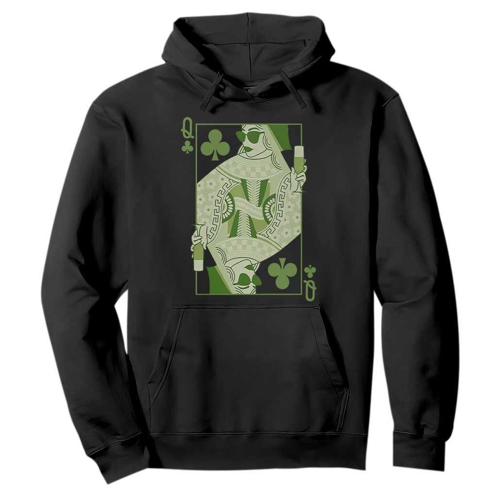 St. Patrick's Day Pub Hoodie Queen of Clubs Fun Green Pub TS10 Black Print Your Wear