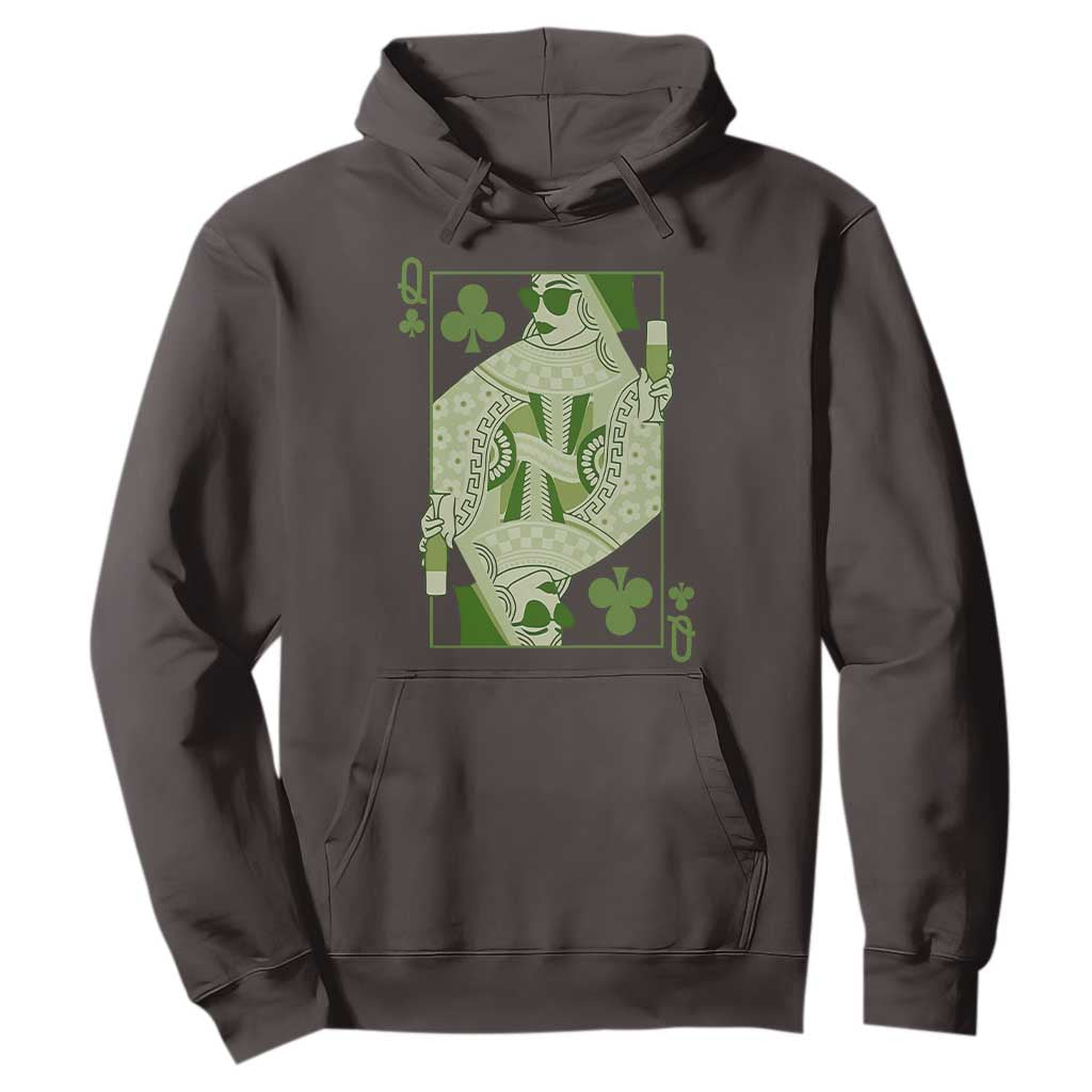 St. Patrick's Day Pub Hoodie Queen of Clubs Fun Green Pub TS10 Dark Chocolate Print Your Wear