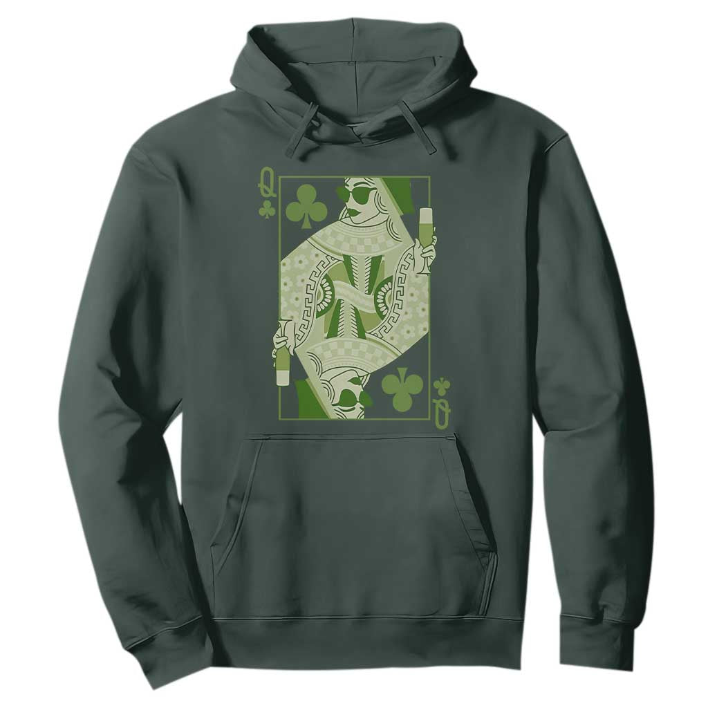 St. Patrick's Day Pub Hoodie Queen of Clubs Fun Green Pub TS10 Dark Forest Green Print Your Wear