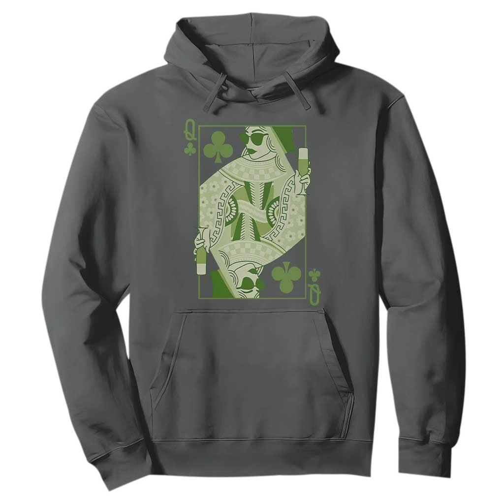 St. Patrick's Day Pub Hoodie Queen of Clubs Fun Green Pub TS10 Dark Heather Print Your Wear