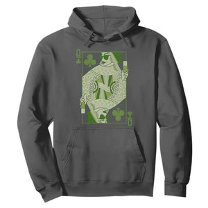 St. Patrick's Day Pub Hoodie Queen of Clubs Fun Green Pub TS10 Dark Heather Print Your Wear