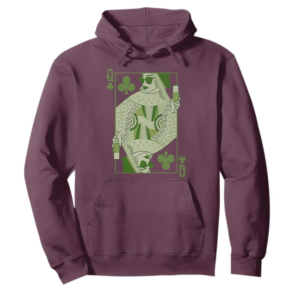St. Patrick's Day Pub Hoodie Queen of Clubs Fun Green Pub TS10 Maroon Print Your Wear