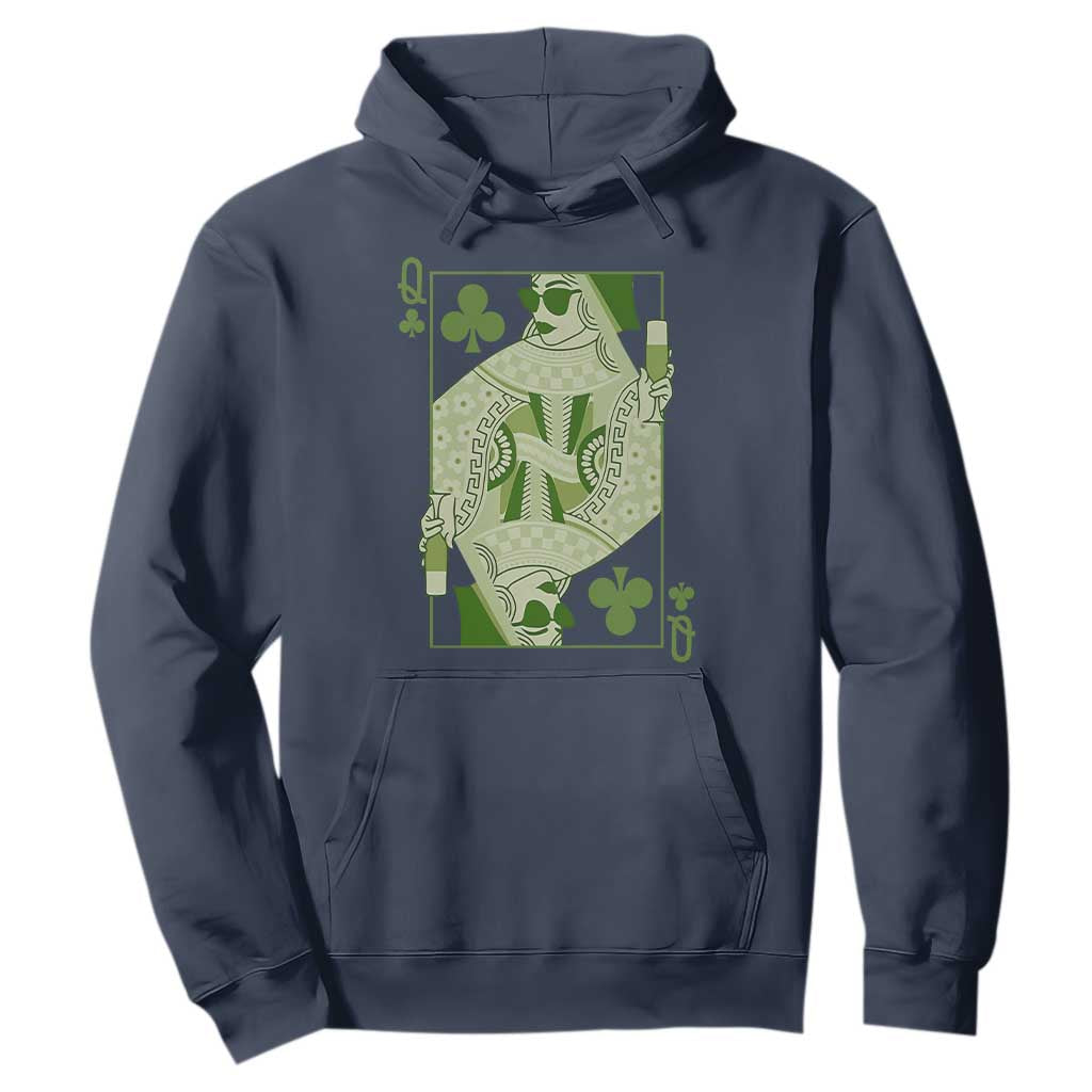 St. Patrick's Day Pub Hoodie Queen of Clubs Fun Green Pub TS10 Navy Print Your Wear