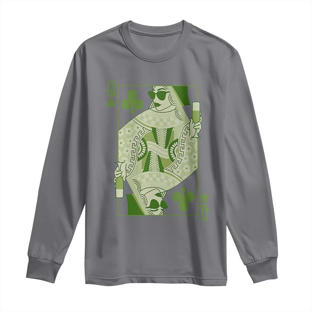 St. Patrick's Day Pub Long Sleeve Shirt Queen of Clubs Fun Green Pub TS10 Charcoal Print Your Wear