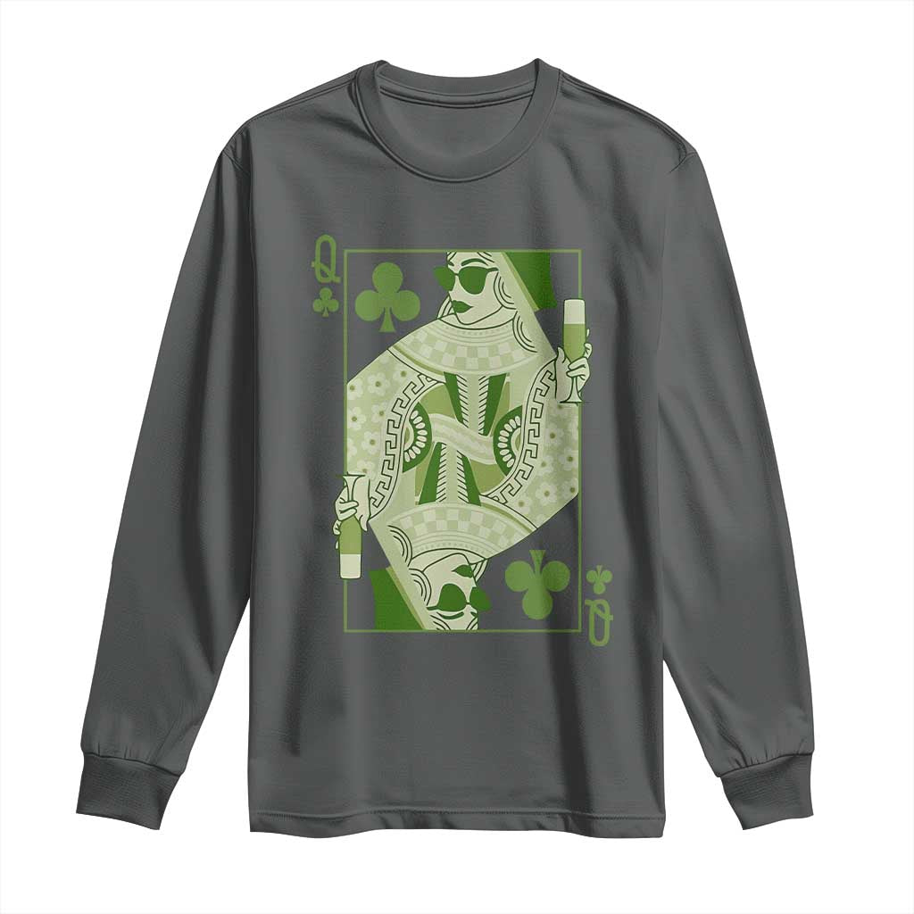 St. Patrick's Day Pub Long Sleeve Shirt Queen of Clubs Fun Green Pub TS10 Dark Heather Print Your Wear