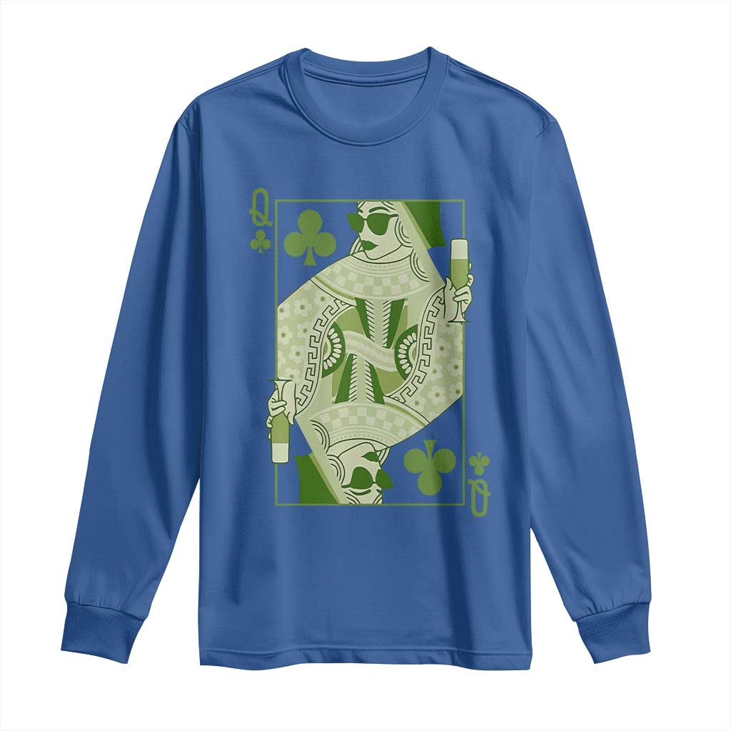 St. Patrick's Day Pub Long Sleeve Shirt Queen of Clubs Fun Green Pub TS10 Royal Blue Print Your Wear
