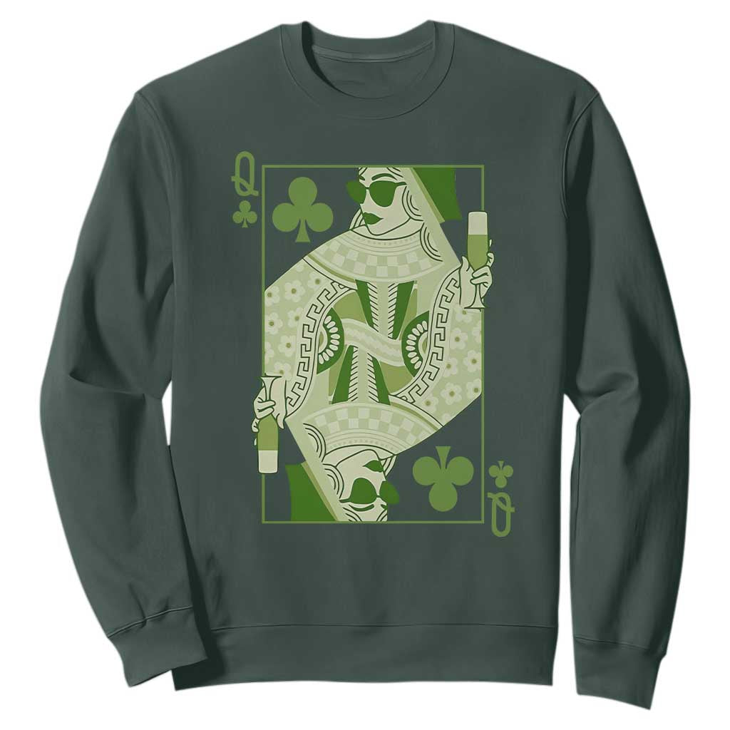 St. Patrick's Day Pub Sweatshirt Queen of Clubs Fun Green Pub TS10 Dark Forest Green Print Your Wear
