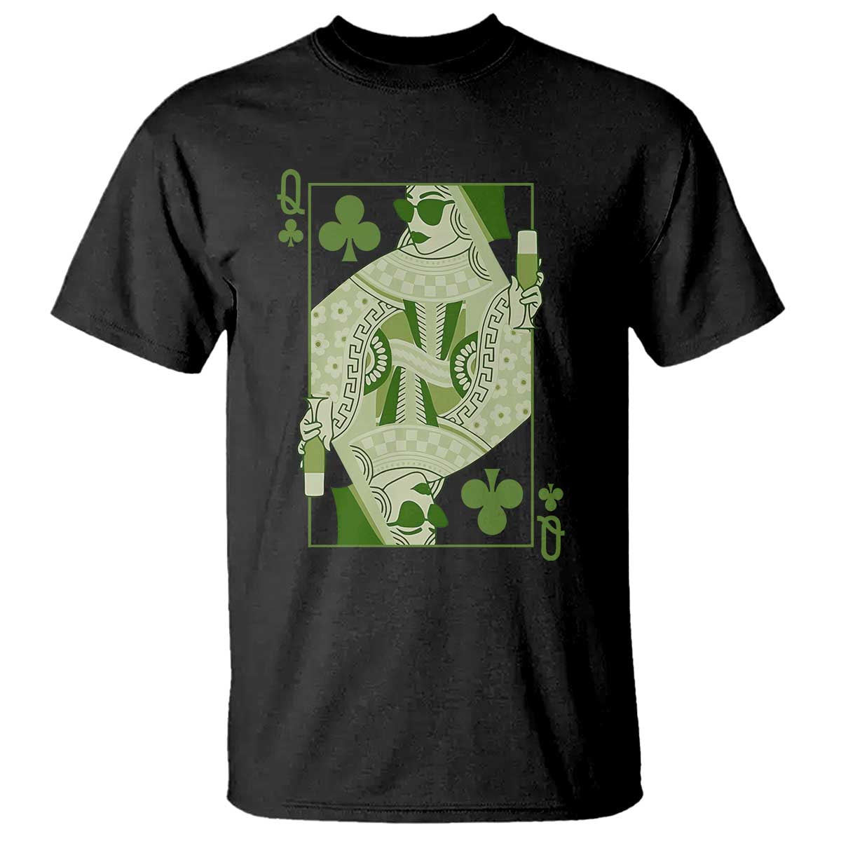 St. Patrick's Day Pub T Shirt Queen of Clubs Fun Green Pub TS10 Black Print Your Wear