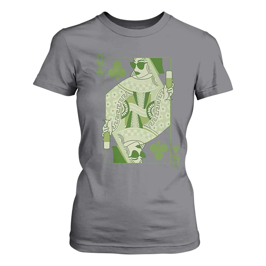 St. Patrick's Day Pub T Shirt For Women Queen of Clubs Fun Green Pub TS10 Charcoal Print Your Wear