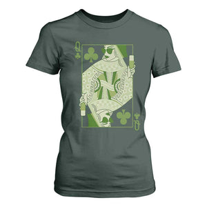 St. Patrick's Day Pub T Shirt For Women Queen of Clubs Fun Green Pub TS10 Dark Forest Green Print Your Wear