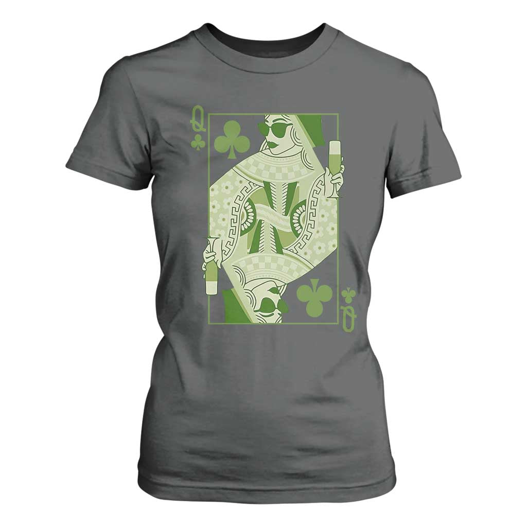 St. Patrick's Day Pub T Shirt For Women Queen of Clubs Fun Green Pub TS10 Dark Heather Print Your Wear