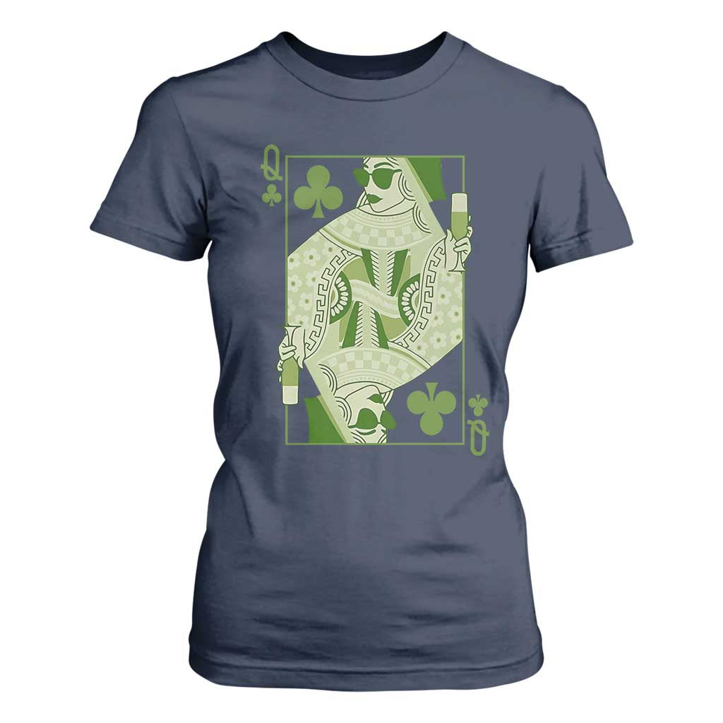 St. Patrick's Day Pub T Shirt For Women Queen of Clubs Fun Green Pub TS10 Navy Print Your Wear