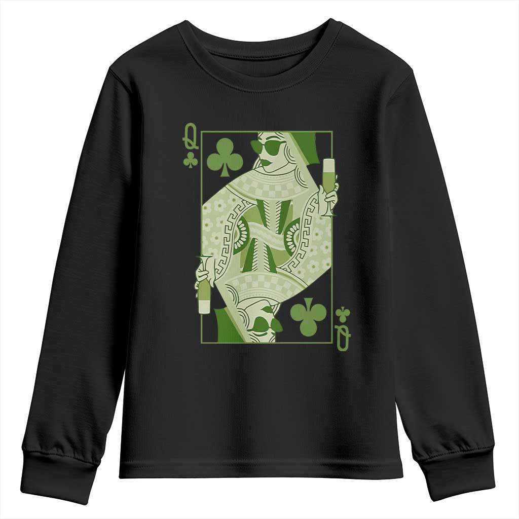 St. Patrick's Day Pub Youth Sweatshirt Queen of Clubs Fun Green Pub TS10 Black Print Your Wear