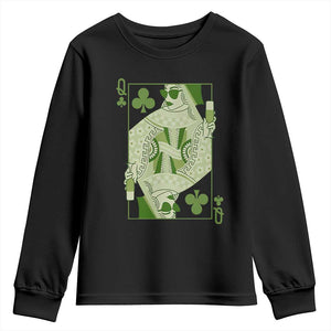 St. Patrick's Day Pub Youth Sweatshirt Queen of Clubs Fun Green Pub TS10 Black Print Your Wear