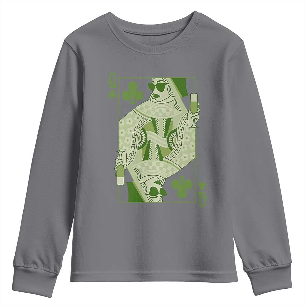 St. Patrick's Day Pub Youth Sweatshirt Queen of Clubs Fun Green Pub TS10 Charcoal Print Your Wear