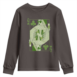 St. Patrick's Day Pub Youth Sweatshirt Queen of Clubs Fun Green Pub TS10 Dark Chocolate Print Your Wear