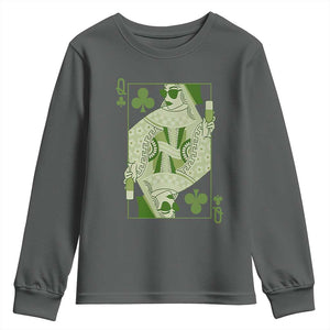St. Patrick's Day Pub Youth Sweatshirt Queen of Clubs Fun Green Pub TS10 Dark Heather Print Your Wear