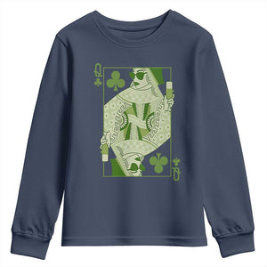 St. Patrick's Day Pub Youth Sweatshirt Queen of Clubs Fun Green Pub TS10 Navy Print Your Wear