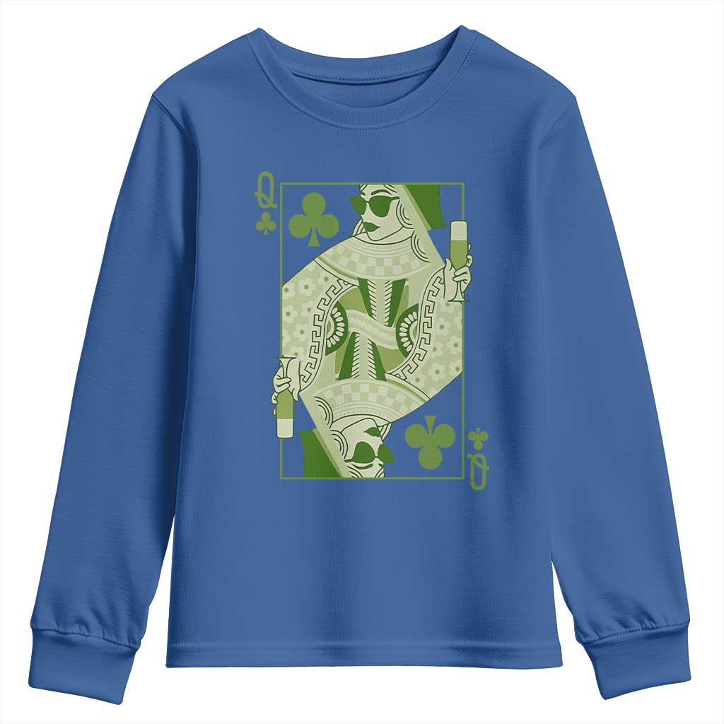 St. Patrick's Day Pub Youth Sweatshirt Queen of Clubs Fun Green Pub TS10 Royal Blue Print Your Wear