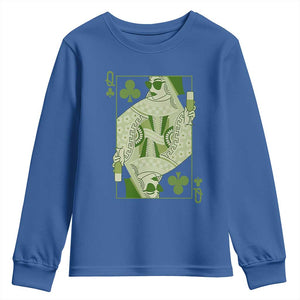 St. Patrick's Day Pub Youth Sweatshirt Queen of Clubs Fun Green Pub TS10 Royal Blue Print Your Wear