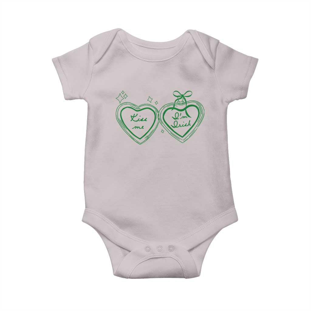 Kiss Me I'm Irish Baby Onesie Green Heart Locket St. Patrick's Day Pride TS10 Ice Gray Print Your Wear