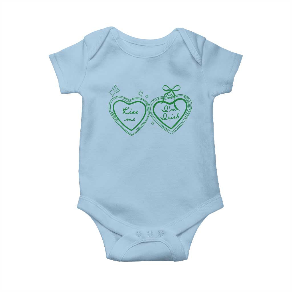 Kiss Me I'm Irish Baby Onesie Green Heart Locket St. Patrick's Day Pride TS10 Light Blue Print Your Wear