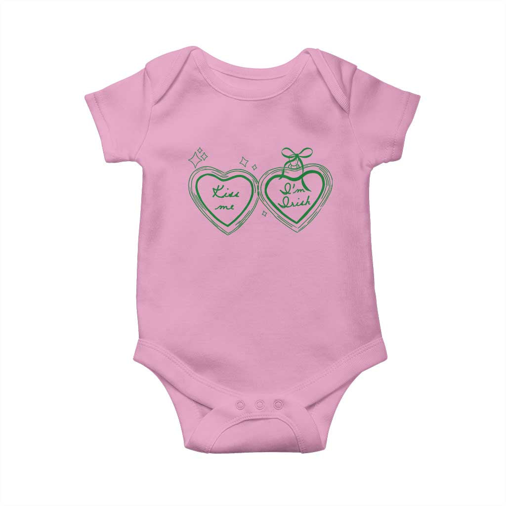 Kiss Me I'm Irish Baby Onesie Green Heart Locket St. Patrick's Day Pride TS10 Light Pink Print Your Wear