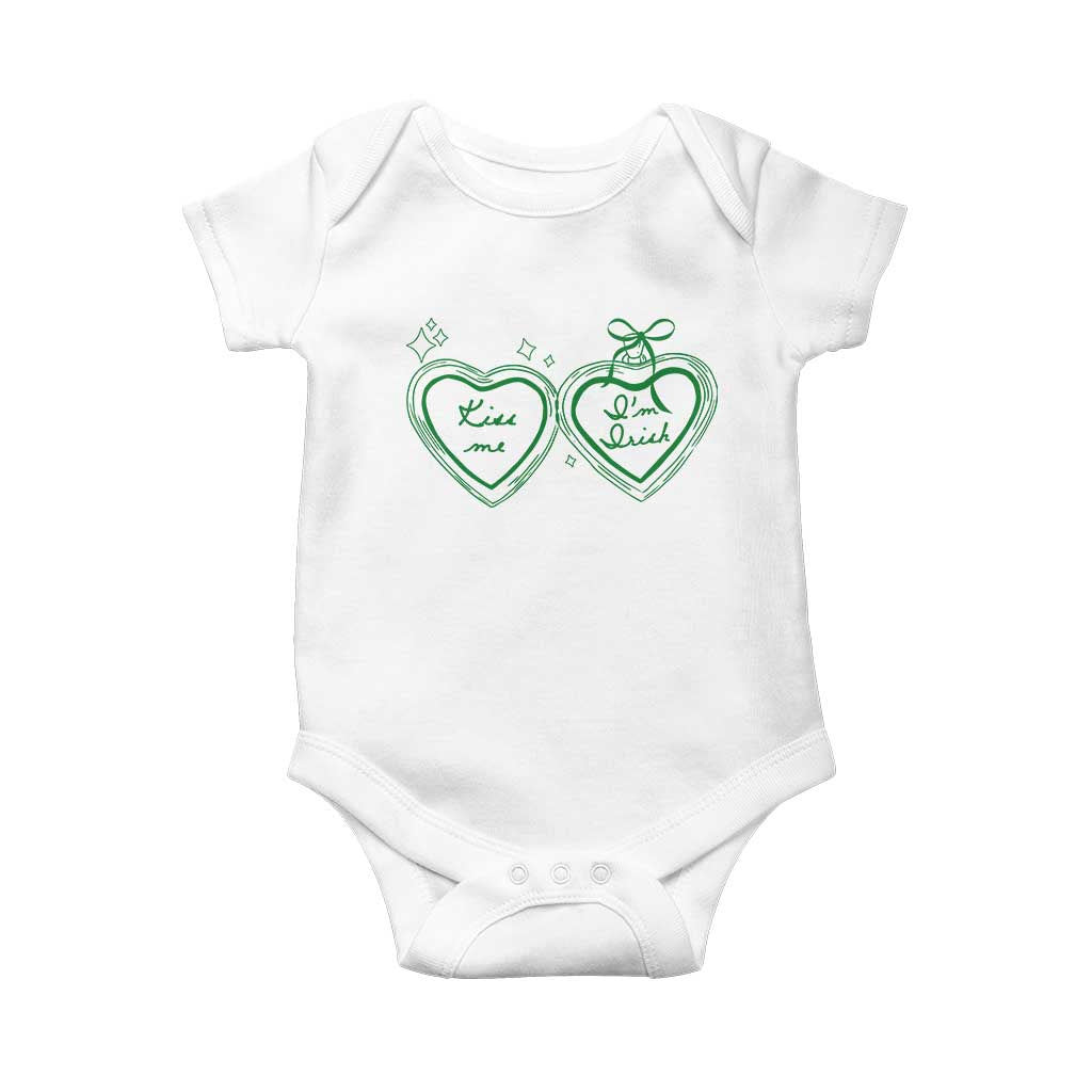 Kiss Me I'm Irish Baby Onesie Green Heart Locket St. Patrick's Day Pride TS10 White Print Your Wear