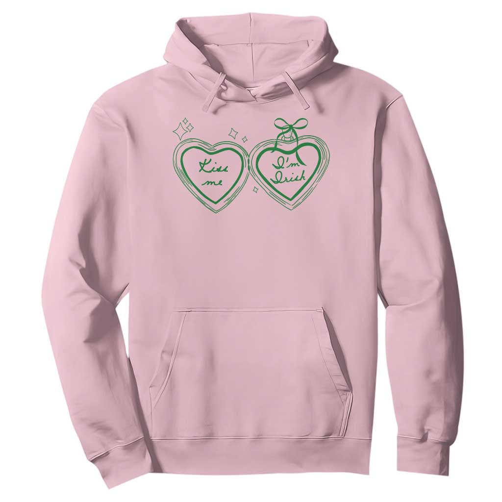 Kiss Me I'm Irish Hoodie Green Heart Locket St. Patrick's Day Pride TS10 Light Pink Print Your Wear