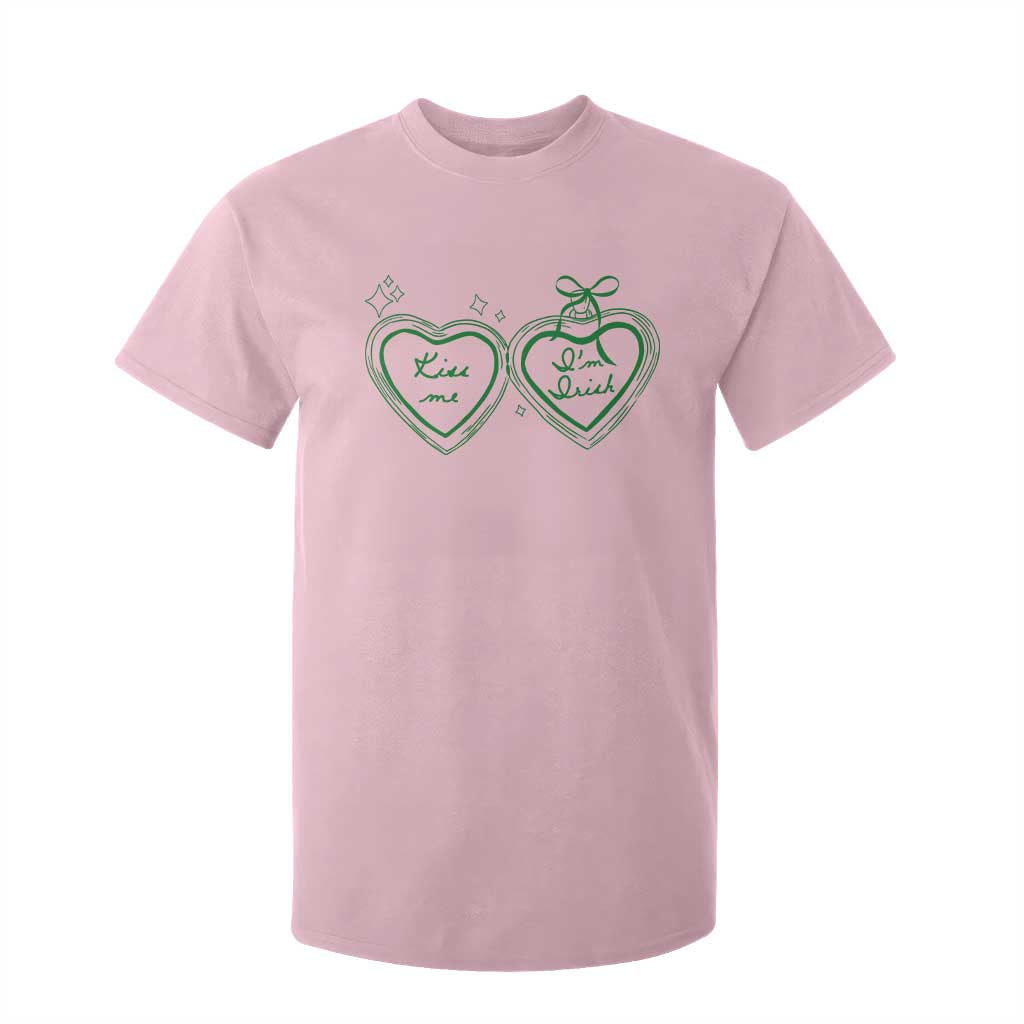 Kiss Me I'm Irish T Shirt For Kid Green Heart Locket St. Patrick's Day Pride TS10 Light Pink Print Your Wear