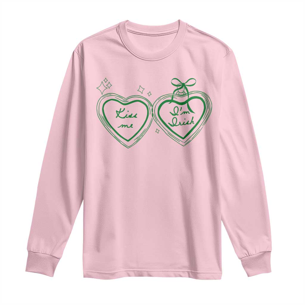 Kiss Me I'm Irish Long Sleeve Shirt Green Heart Locket St. Patrick's Day Pride TS10 Light Pink Print Your Wear