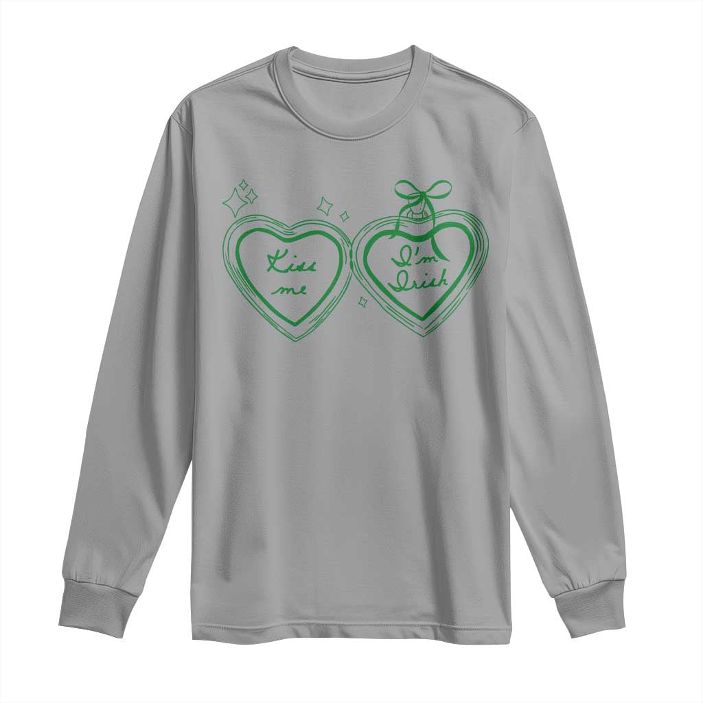 Kiss Me I'm Irish Long Sleeve Shirt Green Heart Locket St. Patrick's Day Pride TS10 Sport Gray Print Your Wear