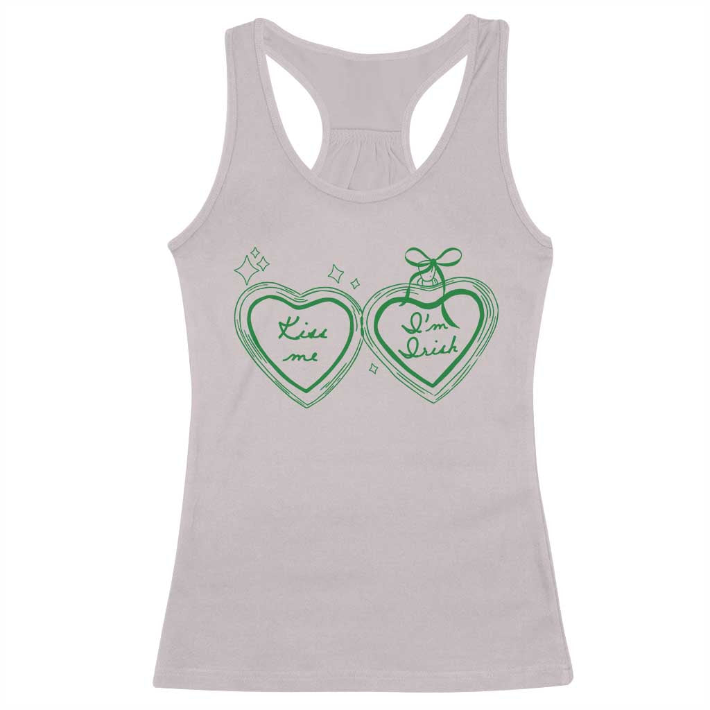 Kiss Me I'm Irish Racerback Tank Top Green Heart Locket St. Patrick's Day Pride TS10 Ice Gray Print Your Wear