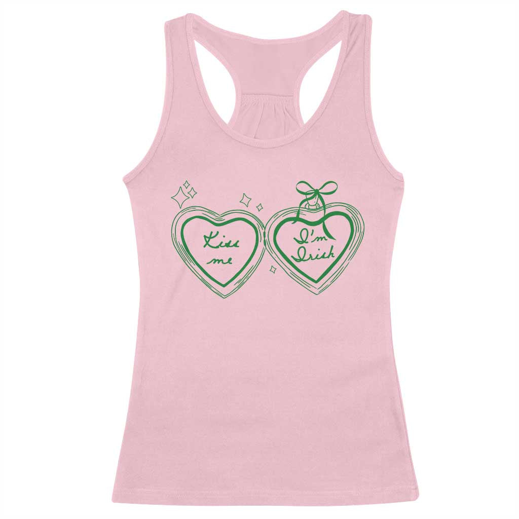Kiss Me I'm Irish Racerback Tank Top Green Heart Locket St. Patrick's Day Pride TS10 Light Pink Print Your Wear