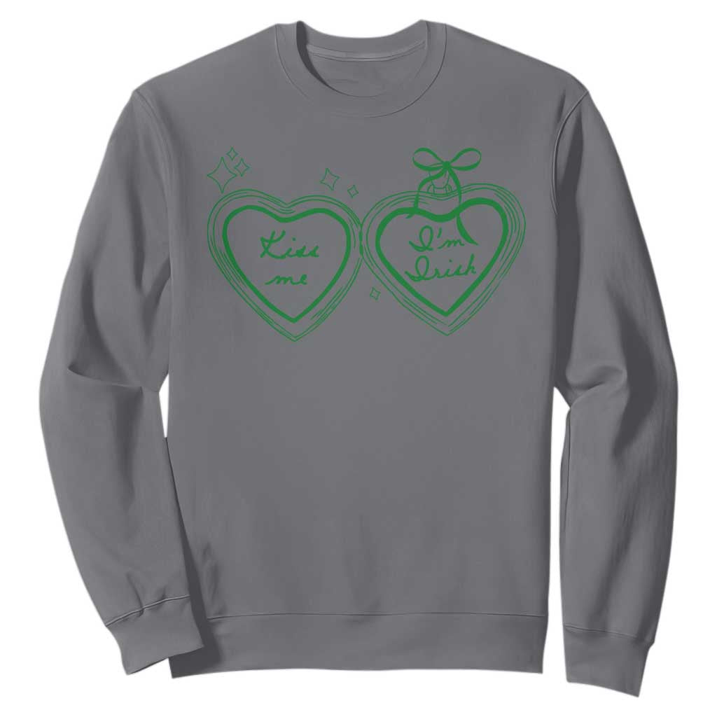 Kiss Me I'm Irish Sweatshirt Green Heart Locket St. Patrick's Day Pride TS10 Charcoal Print Your Wear
