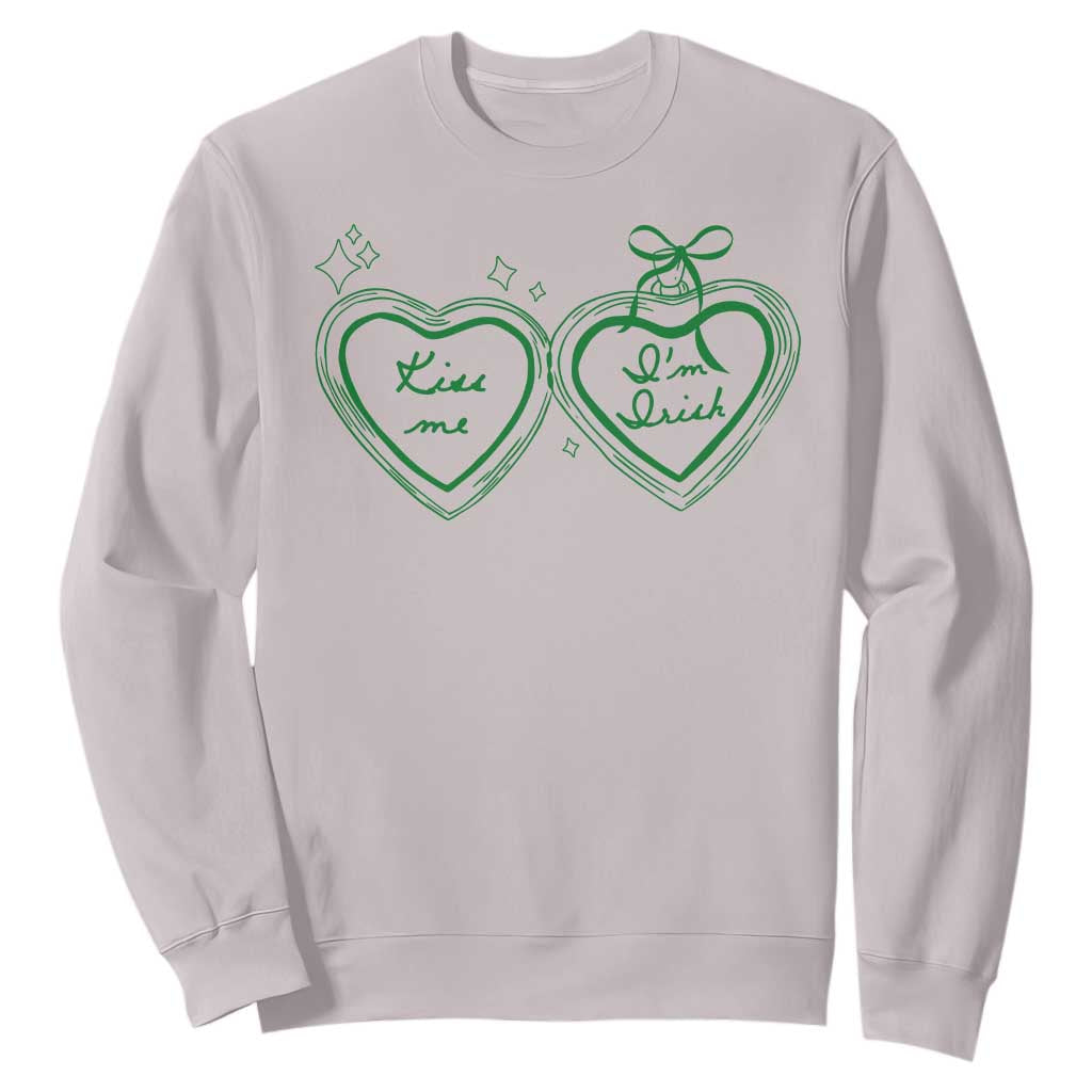 Kiss Me I'm Irish Sweatshirt Green Heart Locket St. Patrick's Day Pride TS10 Ice Gray Print Your Wear