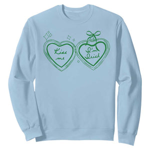 Kiss Me I'm Irish Sweatshirt Green Heart Locket St. Patrick's Day Pride TS10 Light Blue Print Your Wear