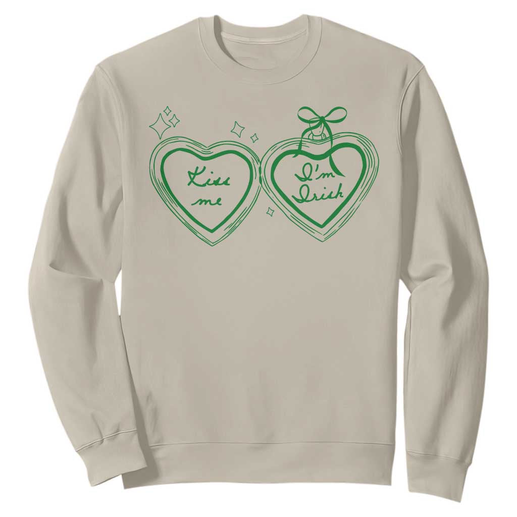 Kiss Me I'm Irish Sweatshirt Green Heart Locket St. Patrick's Day Pride TS10 Sand Print Your Wear
