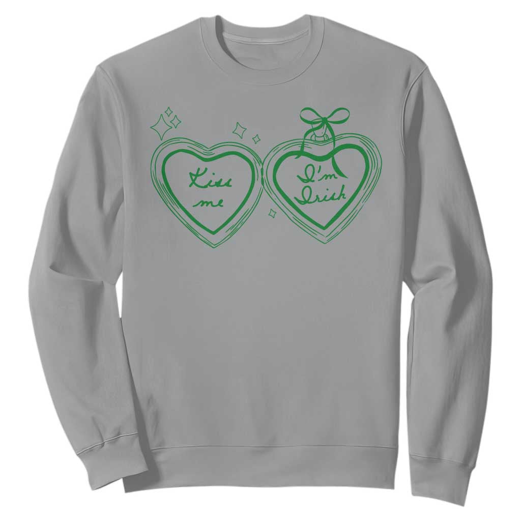 Kiss Me I'm Irish Sweatshirt Green Heart Locket St. Patrick's Day Pride TS10 Sport Gray Print Your Wear