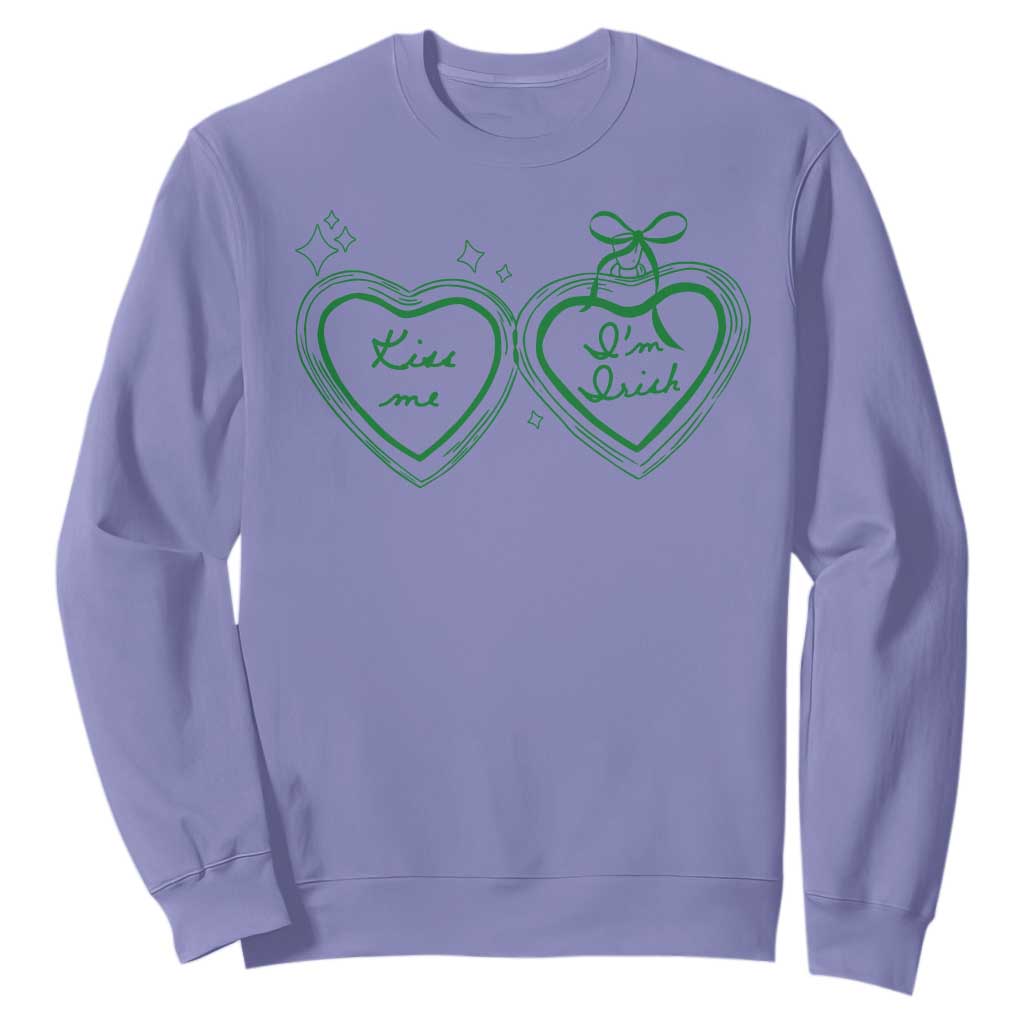 Kiss Me I'm Irish Sweatshirt Green Heart Locket St. Patrick's Day Pride TS10 Violet Print Your Wear