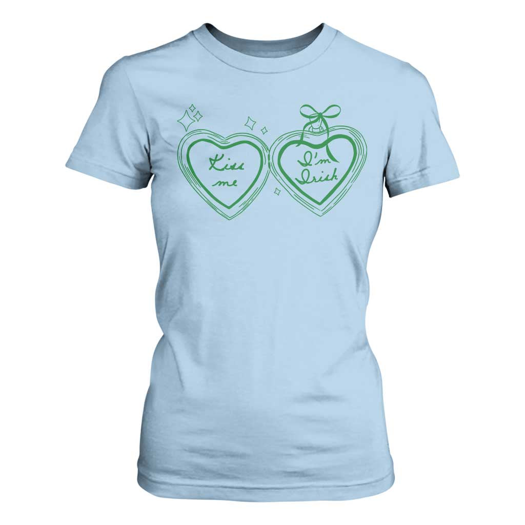 Kiss Me I'm Irish T Shirt For Women Green Heart Locket St. Patrick's Day Pride TS10 Light Blue Print Your Wear