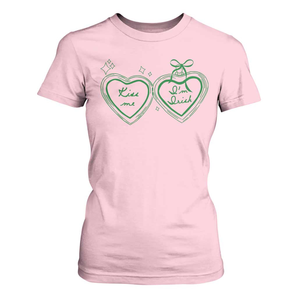 Kiss Me I'm Irish T Shirt For Women Green Heart Locket St. Patrick's Day Pride TS10 Light Pink Print Your Wear