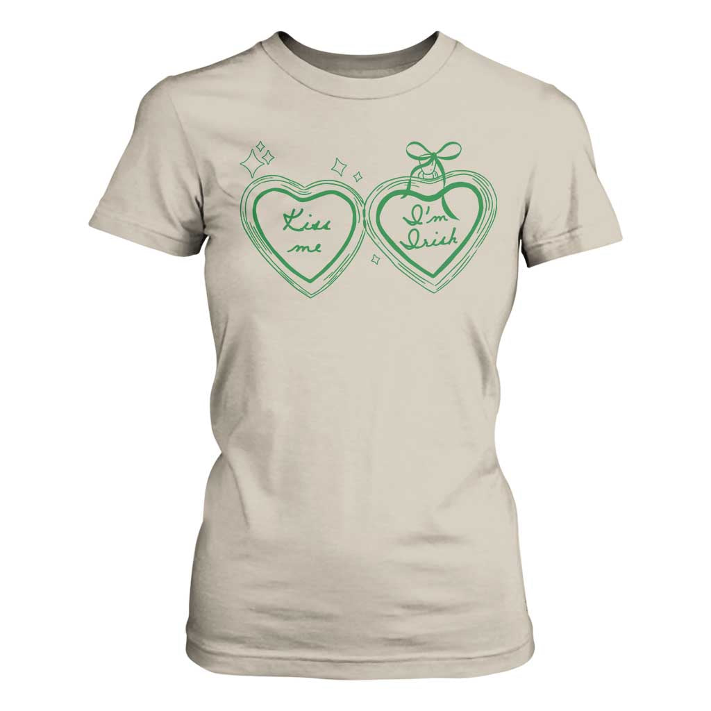 Kiss Me I'm Irish T Shirt For Women Green Heart Locket St. Patrick's Day Pride TS10 Sand Print Your Wear